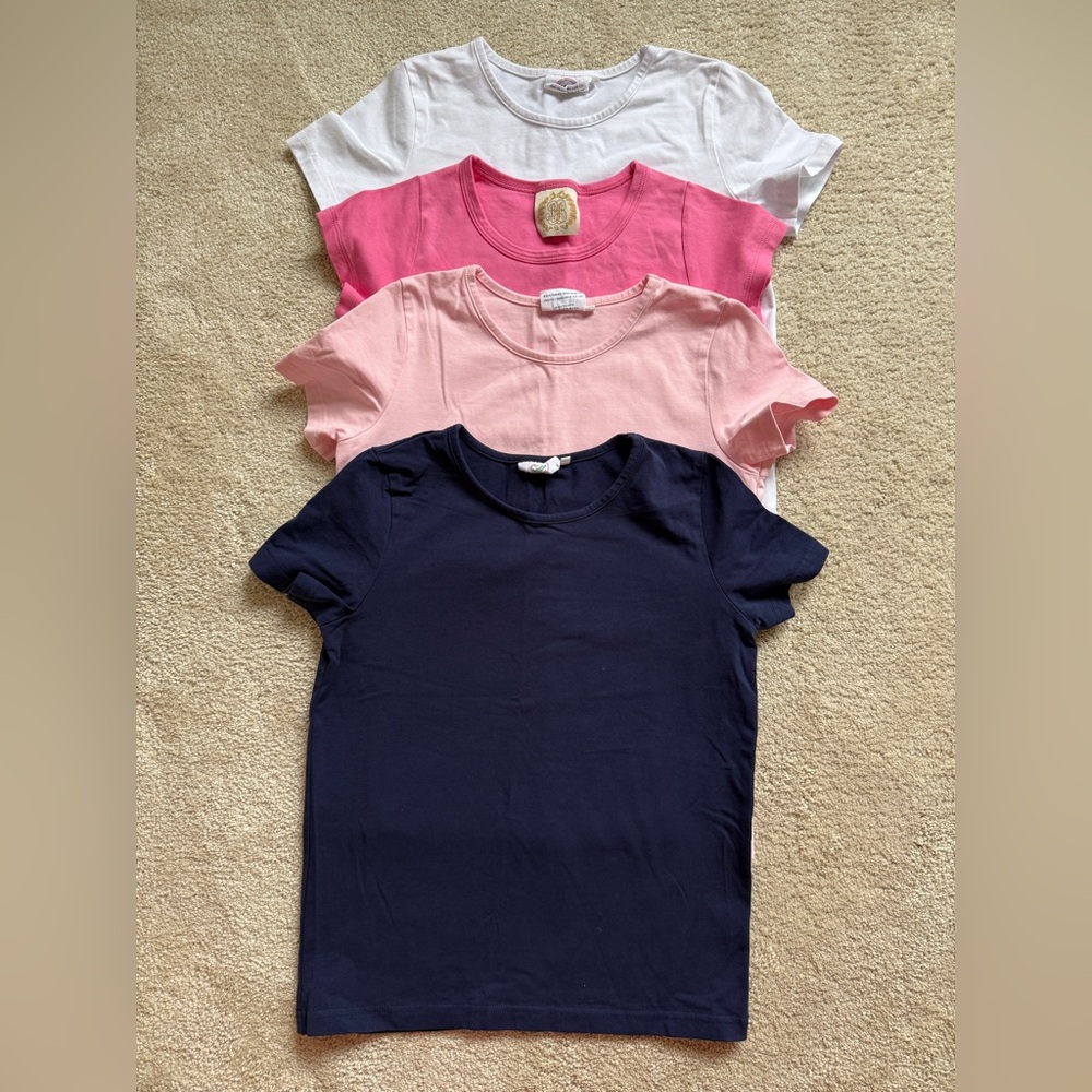 Classic Kids' T-Shirts (4) in Navy, Pink, and White. EUC